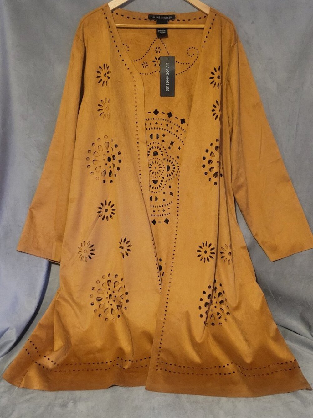 LIV Los Angeles Brown Faux Suede Cut-Out Open Front Lightweight Cardigan 3X